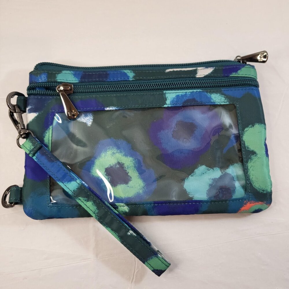Lug Peekaboo Wristlet Wallet Blue/Green with Abstract Flowers - Picture 3 of 5